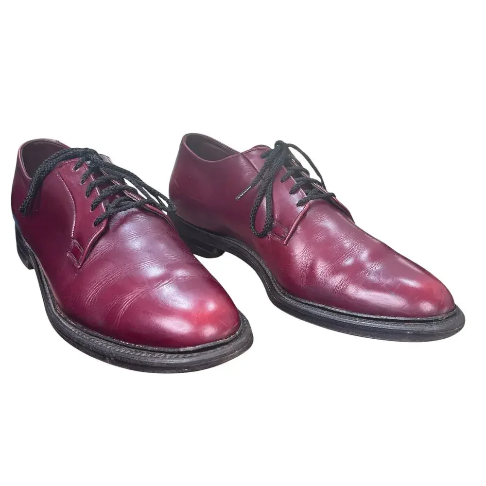 Vintage Allen Edmonds Leeds Burgundy Plain Toe Blucher Dress Shoes Mens 10.5 D/B